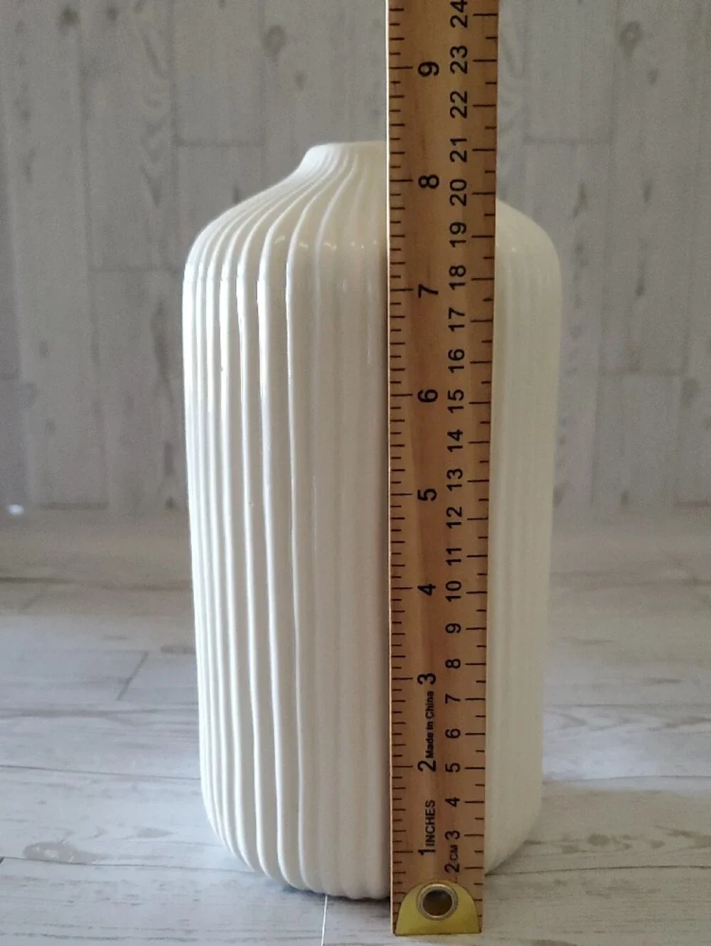 White Ribbed Ceramic Vase